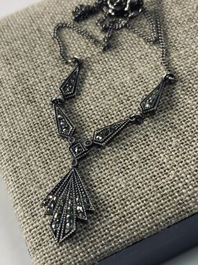 Judith Jack Vintage Art Deco Sterling Silver Marcasite Stones Necklace (repair)